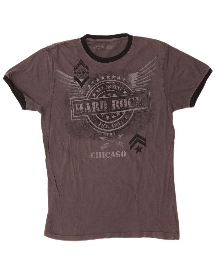 Hard Rock Cafe Mens Chicago Graphic Camiseta Top Algodón Gris Medio