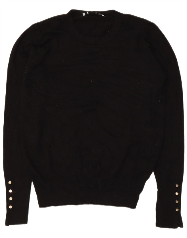 Zara - Jersey de cuello redondo para mujer, talla 40, viscosa negra mediana