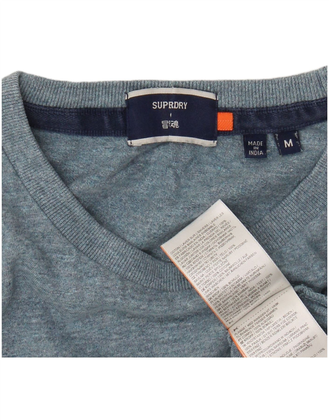 SUPERDRY Hombre Camiseta Top Algodón Moteado Azul Medio