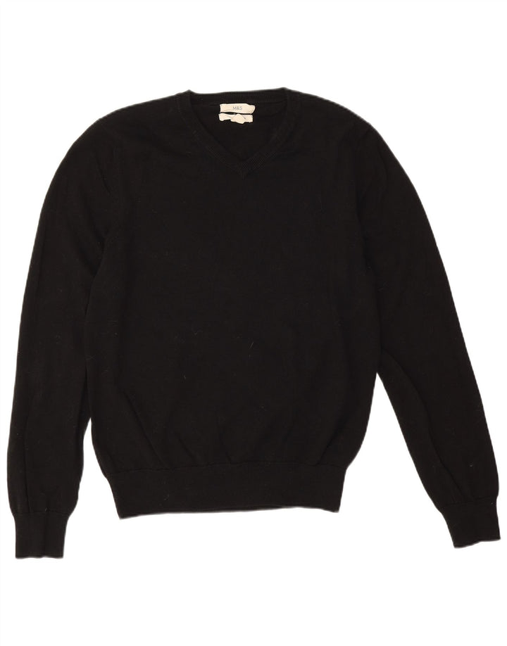 Marks & Spencer - Jersey con cuello en V para hombre, talla mediana, algodón negro