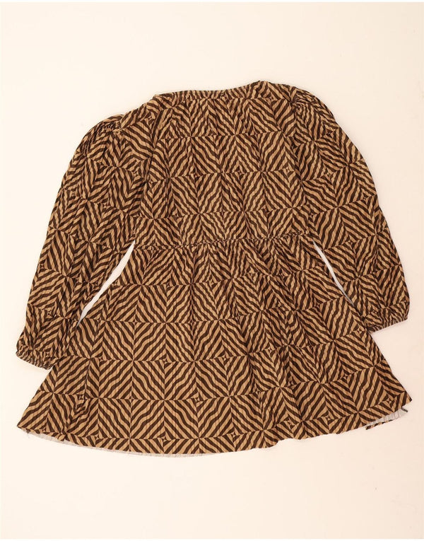 Zara Vestido Acampanado De Manga Larga Para Mujer UK 44 Poliéster A Rayas Marrón Medio