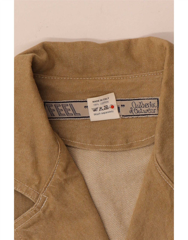 Vintage mujer crop denim chaqueta Reino Unido 14 algodón marrón medio