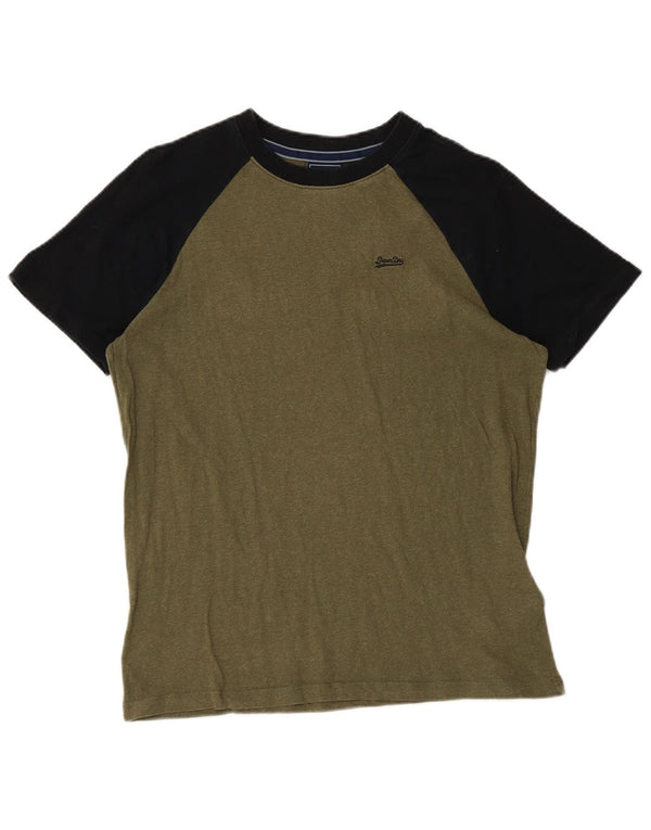 Superdry Camiseta para hombre Top Small Khaki Colourblock Cotton