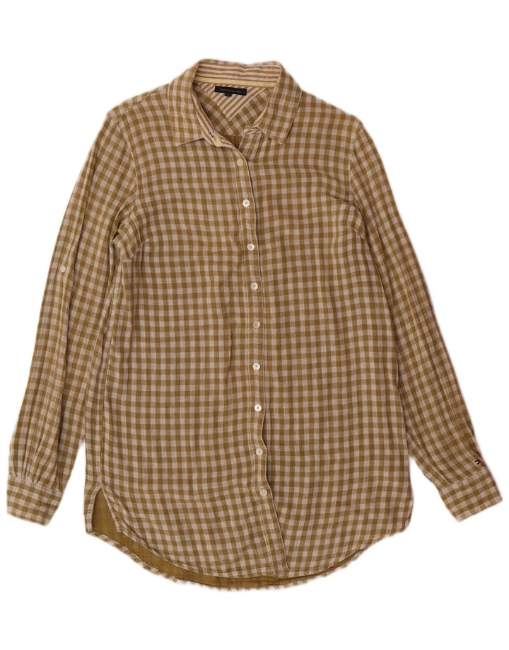 TOMMY HILFIGER Camisa larga para mujer US 8 Algodón a cuadros verde medio