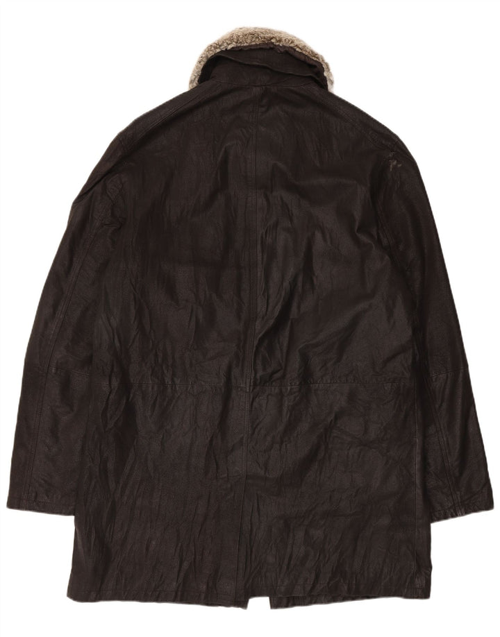 Abrigo de cuero vintage para hombre IT 54 2XL cuero negro