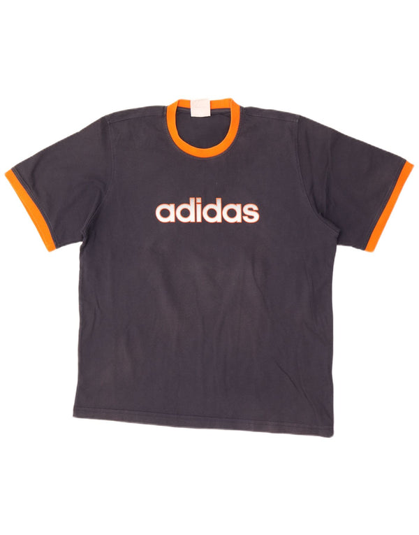 Adidas Hombre Camiseta Gráfica Top Grande Azul Marino Colorblock Algodón