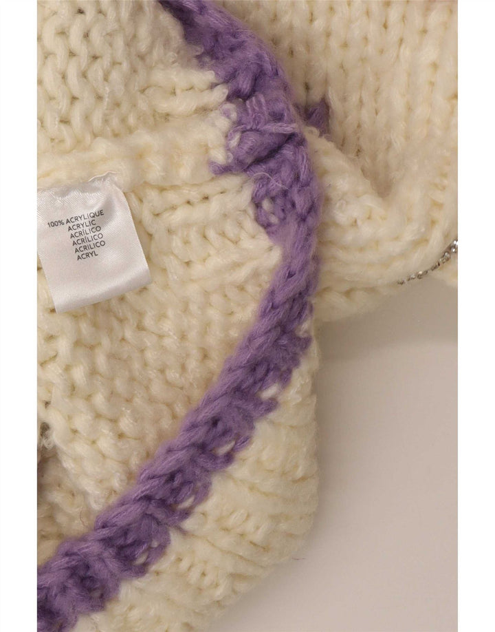 MOCHY Cárdigan para mujer, talla única, acrílico geométrico blanco