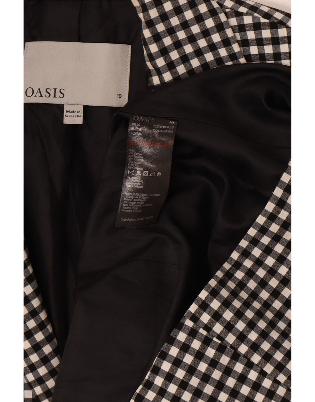 Oasis Chaqueta tipo blazer con 1 botón para mujer UK 40 Small Black Gingham Viscosa