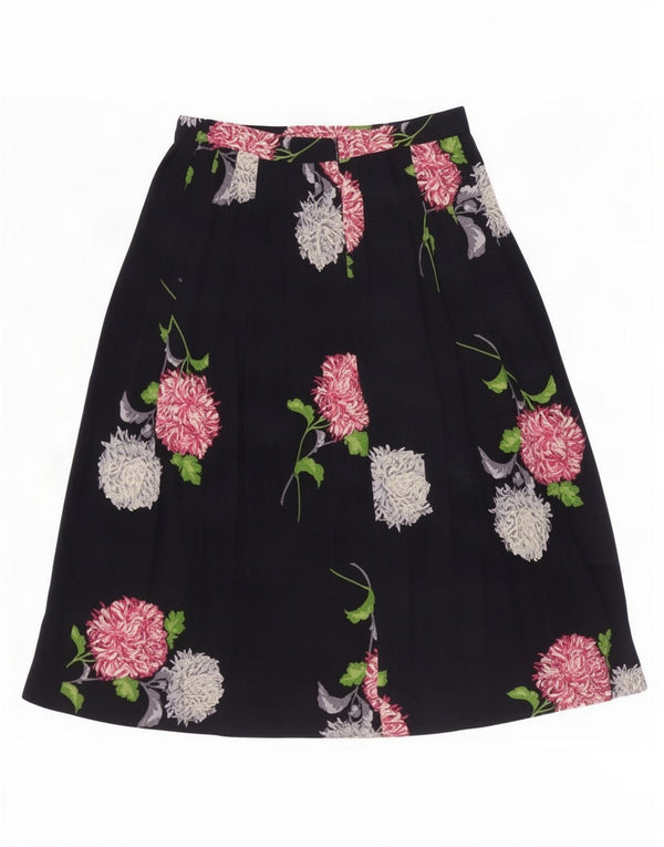 Vintage mujer A-Line falda mediana W28 azul marino floral