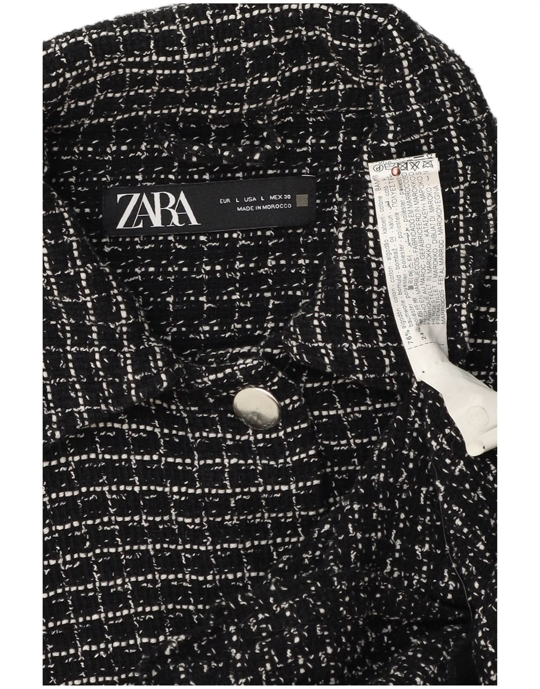 Zara Mujer Chaqueta Bomber UK 40 Grande Algodón A Cuadros Negro
