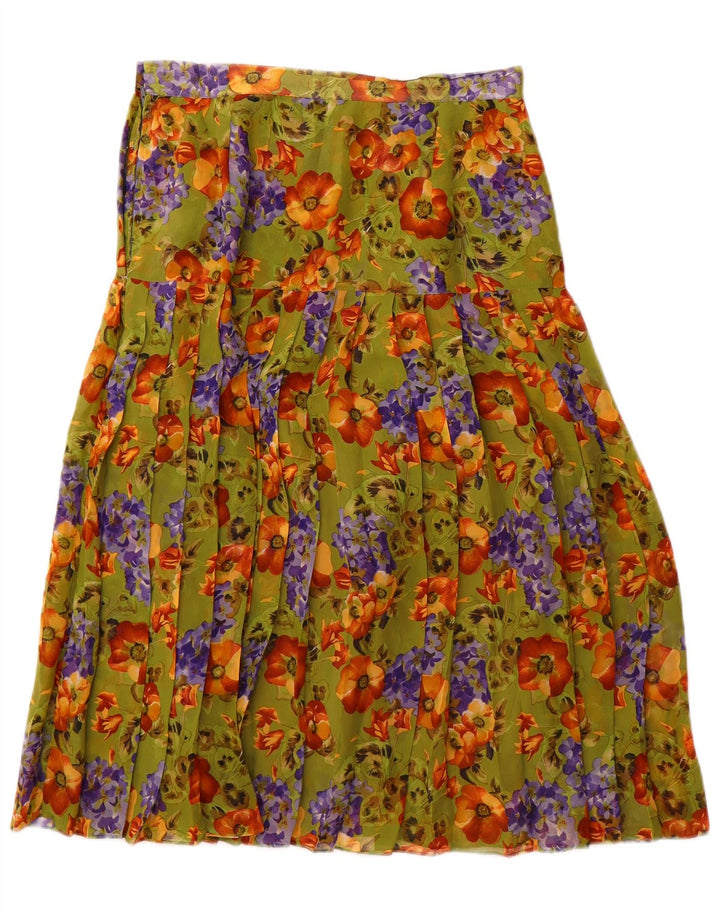 Vintage mujer falda plisada W28 medio verde floral