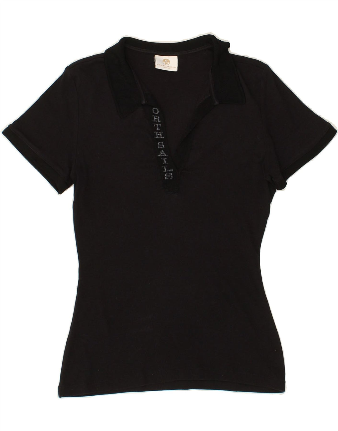 NORTH SAILS Womens Graphic Polo Shirt UK 12 Medium Black Cotton Vintage North Sails and Second-Hand North Sails from Messina Hembry 