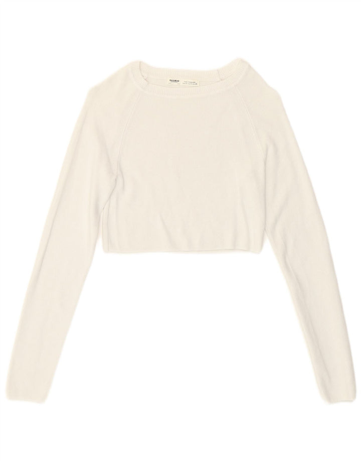 Pull & Bear Mujer Crop Top Manga Larga UK 8 Small Viscosa Blanca