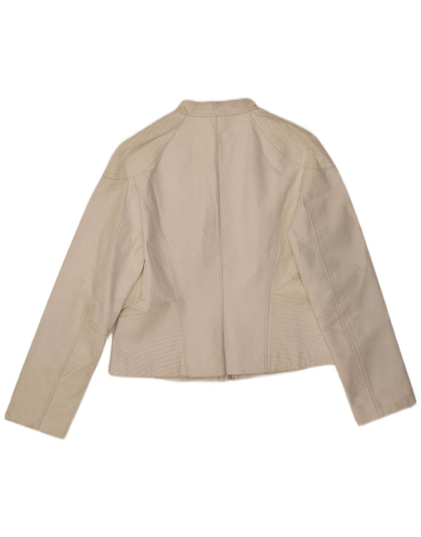 Vintage mujer chaqueta de cuero Reino Unido 14 cuero blanco grande