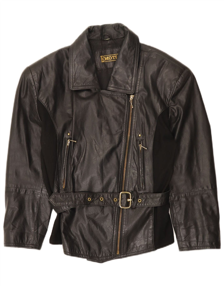 VINTAGE Chaqueta de cuero para mujer Reino Unido 16 Cuero negro grande