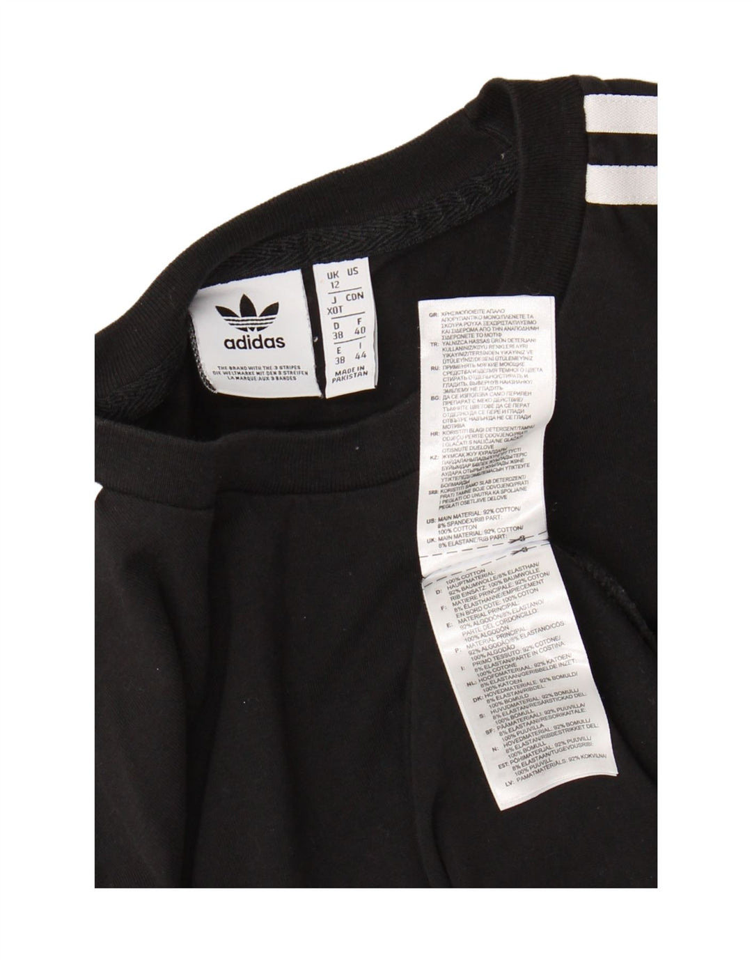 ADIDAS Mujer Top Manga Larga UK 12 Medio Negro Algodón