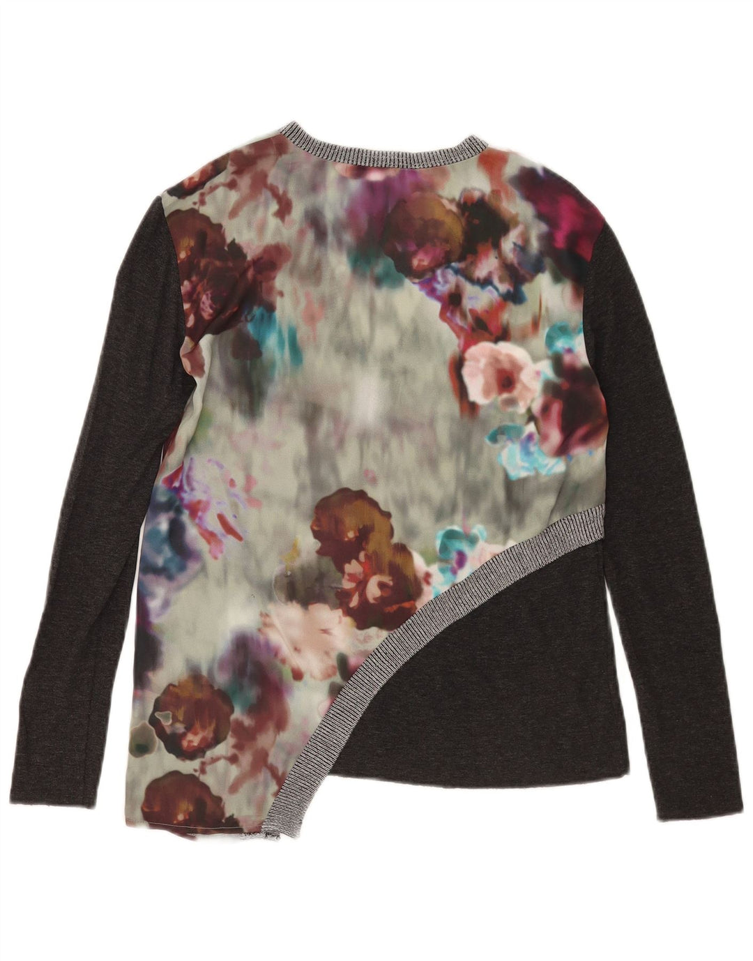Zara Mujer Top Asimétrico Manga Larga UK 40 Small Multicolor Floral
