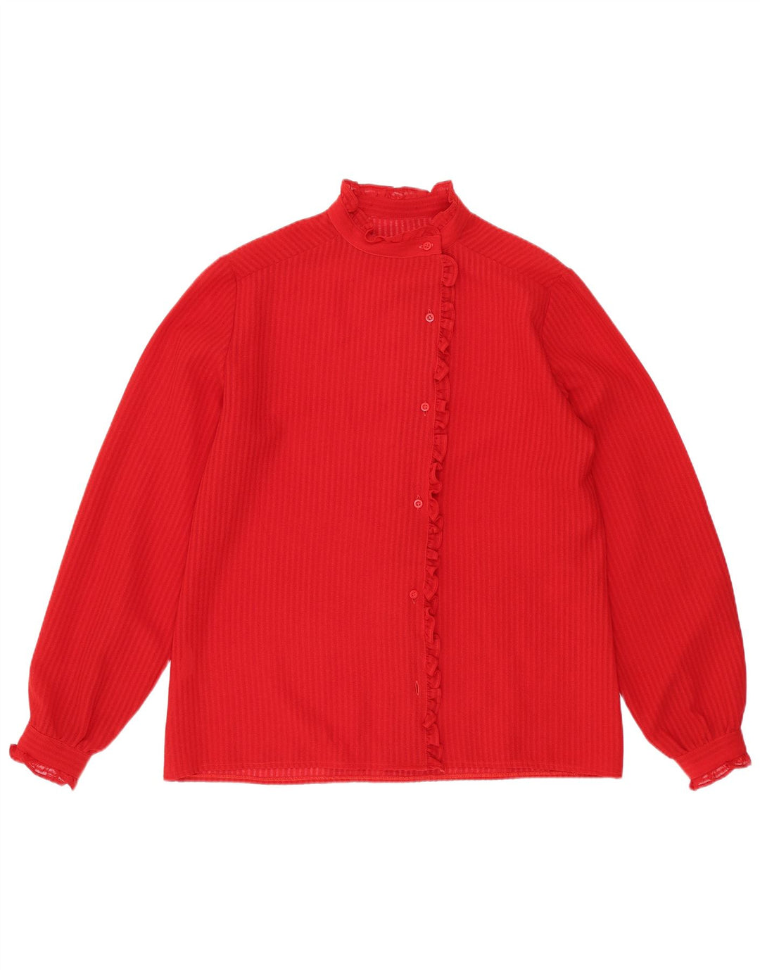 Vintage mujer camisa blusa Reino Unido 14 medio rojo rayas