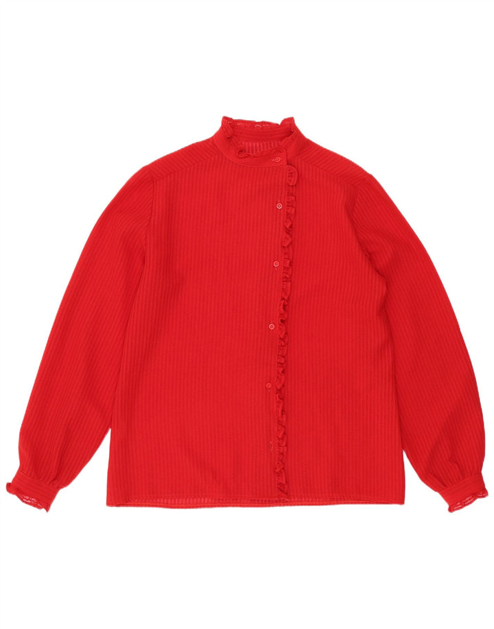 Vintage mujer camisa blusa Reino Unido 14 medio rojo rayas
