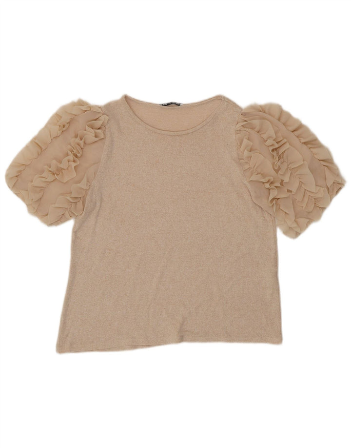 Zara Mujer Blusa Top UK 44 Large Viscosa Beige