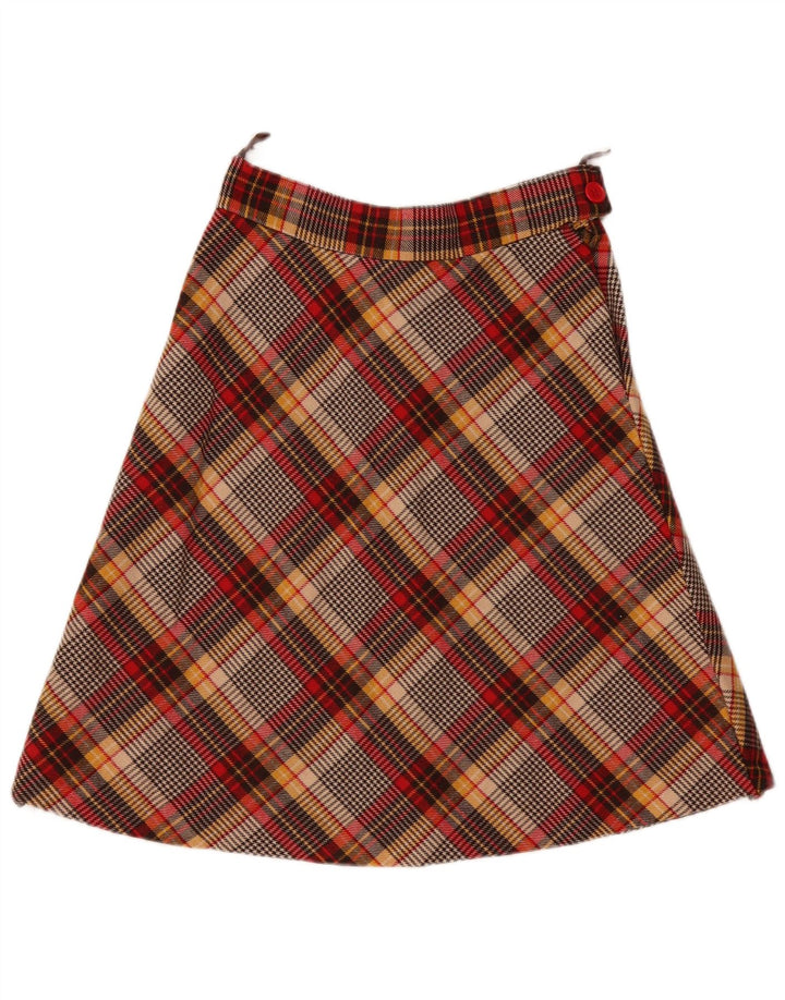 Vintage mujer A-Line falda W30 cheque marrón medio