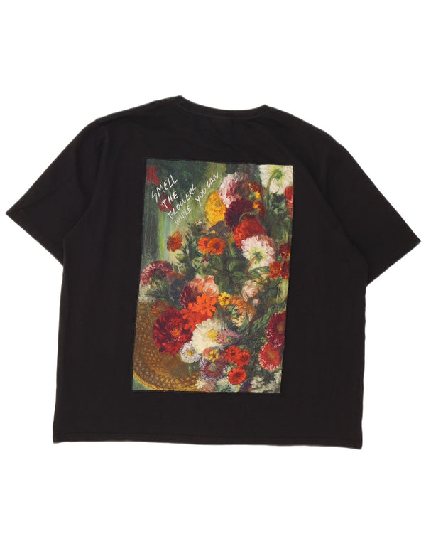 Desigual Camiseta gráfica para mujer Top UK 20 2XL Algodón floral negro