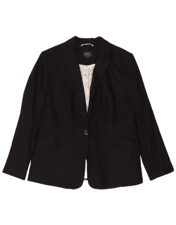 Marks & Spencer Chaqueta tipo blazer con 1 botón para mujer, talla 40, talla grande, lino negro