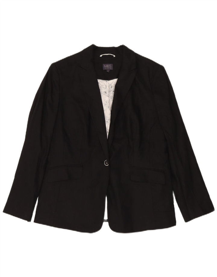 Marks & Spencer Chaqueta tipo blazer con 1 botón para mujer, talla 40, talla grande, lino negro