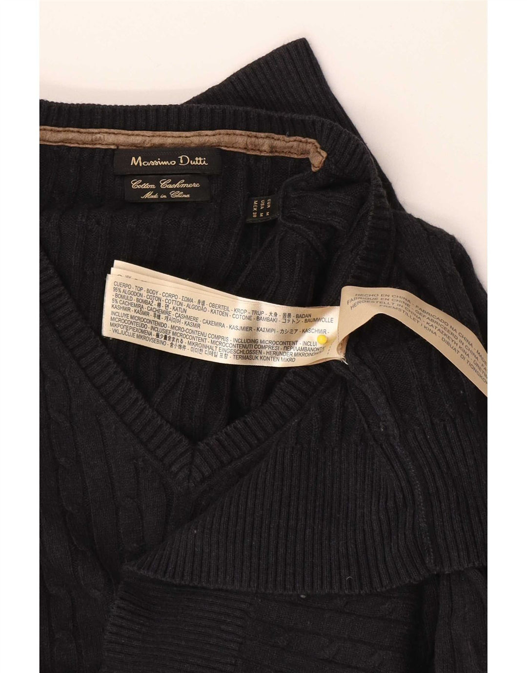 Jersey Massimo Dutti Hombre Cuello Pico Jersey Medio Azul Marino Algodón