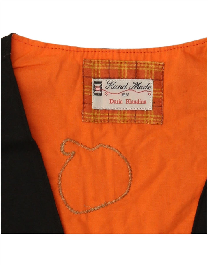 VINTAGE Chaleco gráfico para mujer Reino Unido 12 Medio Negro