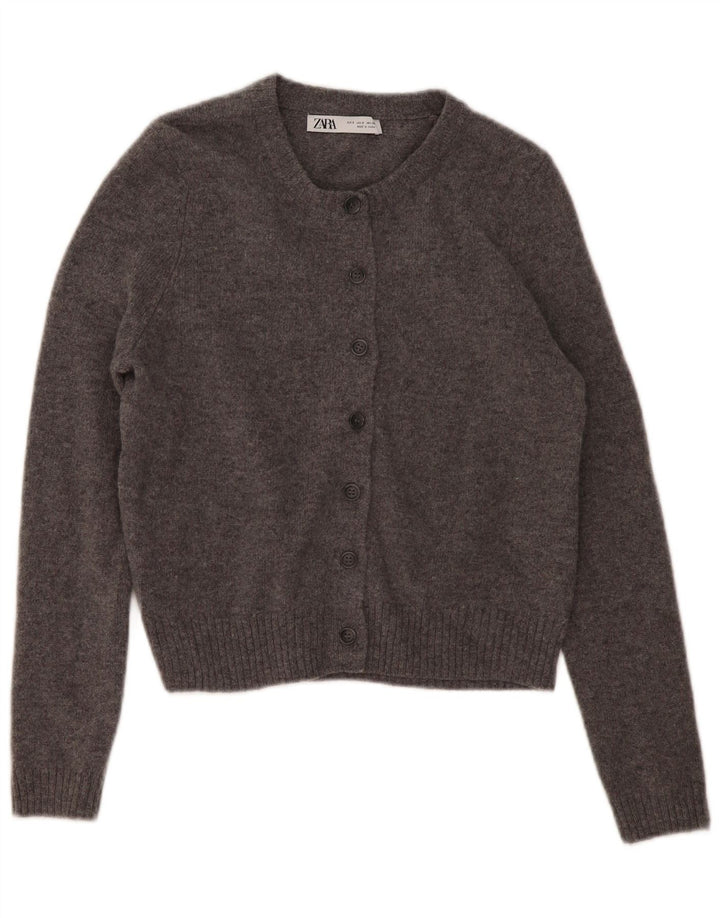 Zara Mujer Cárdigan Suéter UK 10 Small Gris Lana Moteada
