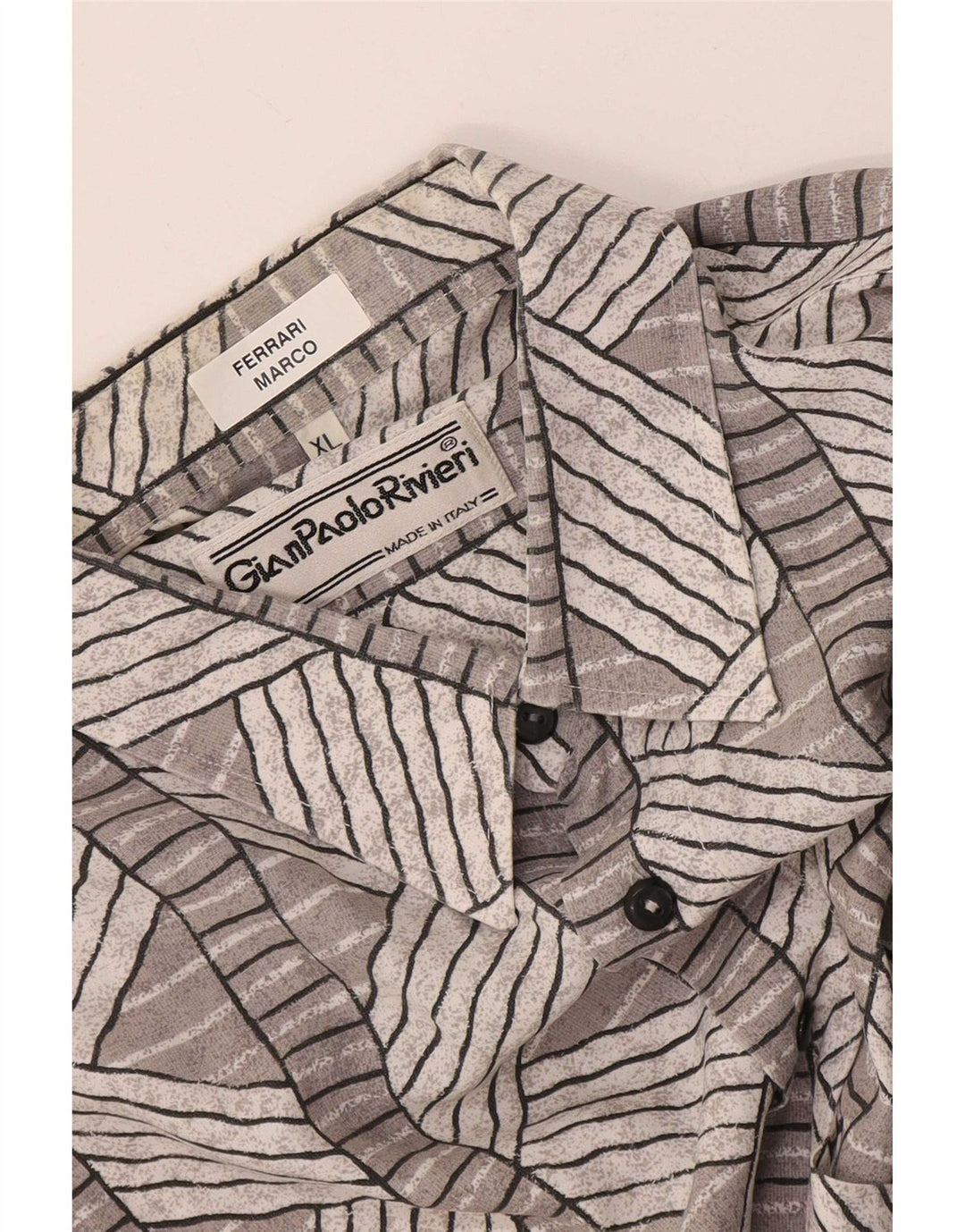 Camisa Vintage Hombre Manga Corta XL Gris Geométrica