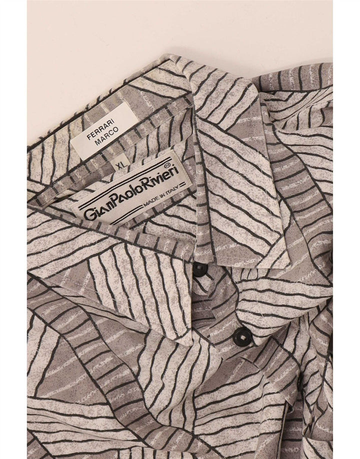 Camisa Vintage Hombre Manga Corta XL Gris Geométrica