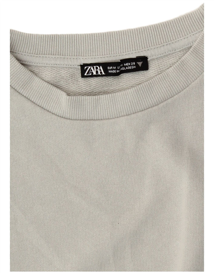 Zara Mujer Crop Sudadera Jumper UK 44 Algodón Gris Medio