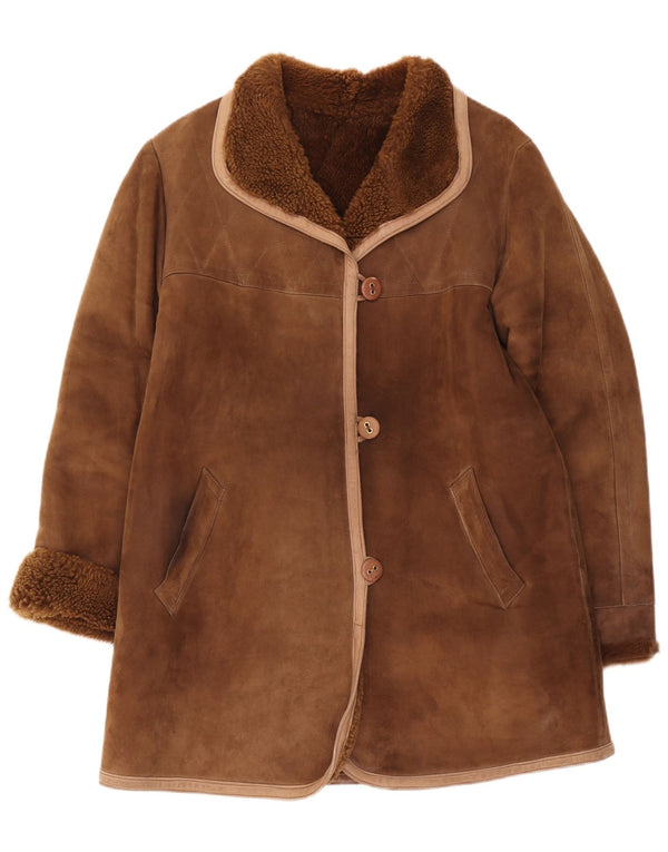 Vintage mujer shearling abrigo Reino Unido 12 marrón medio