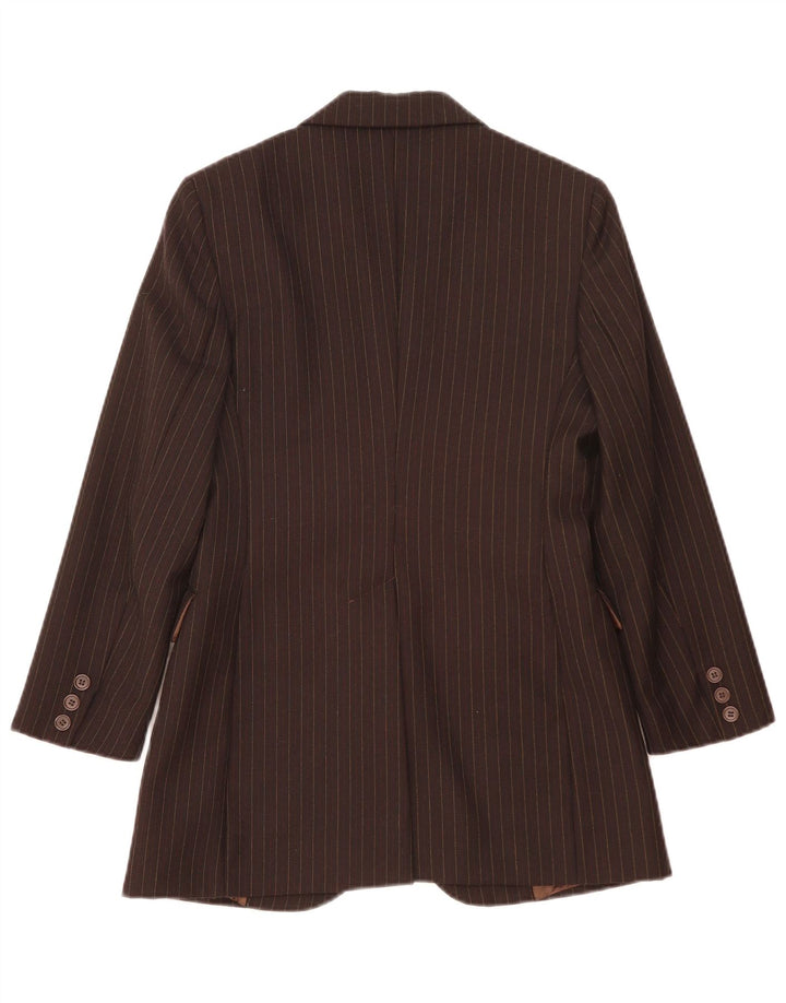Blazer De Mujer Benetton De 2 Botones IT 40 Small Marrón A Rayas De Lana Nueva