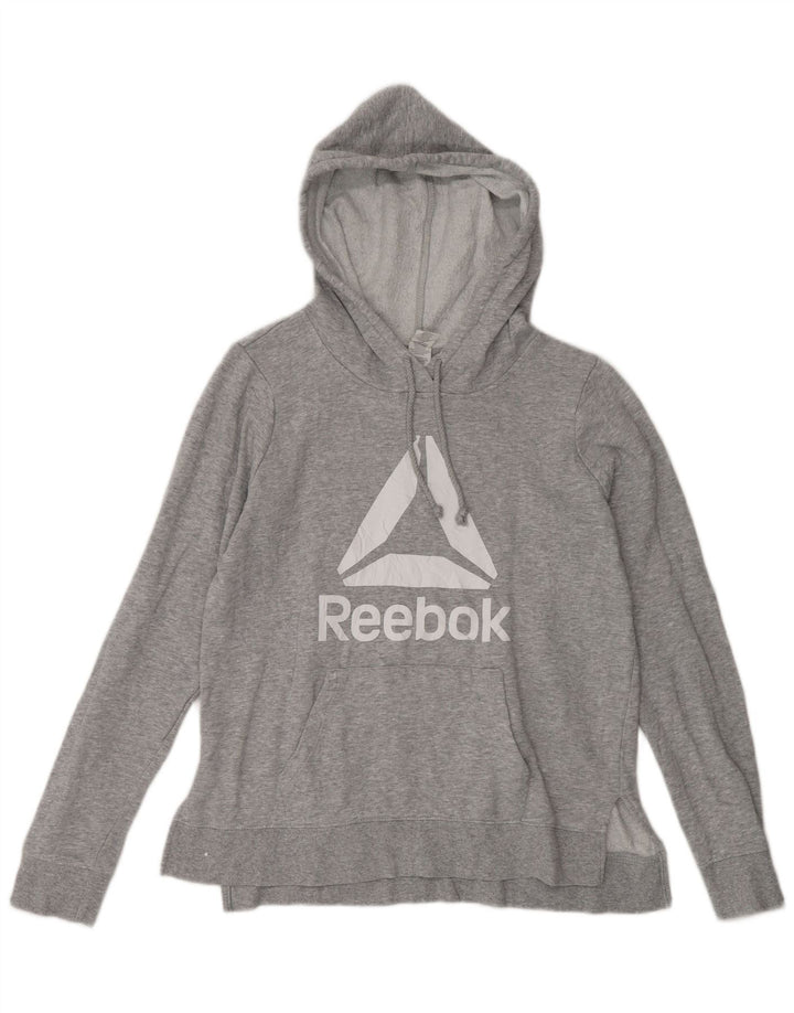REEBOK Jersey con capucha gráfica para mujer Reino Unido 14 Algodón moteado gris medio
