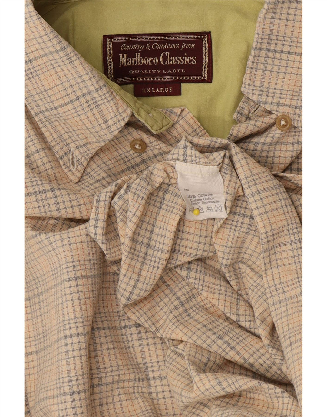 Camisa Marlboro Classics Hombre 2XL Algodón A Cuadros Beige