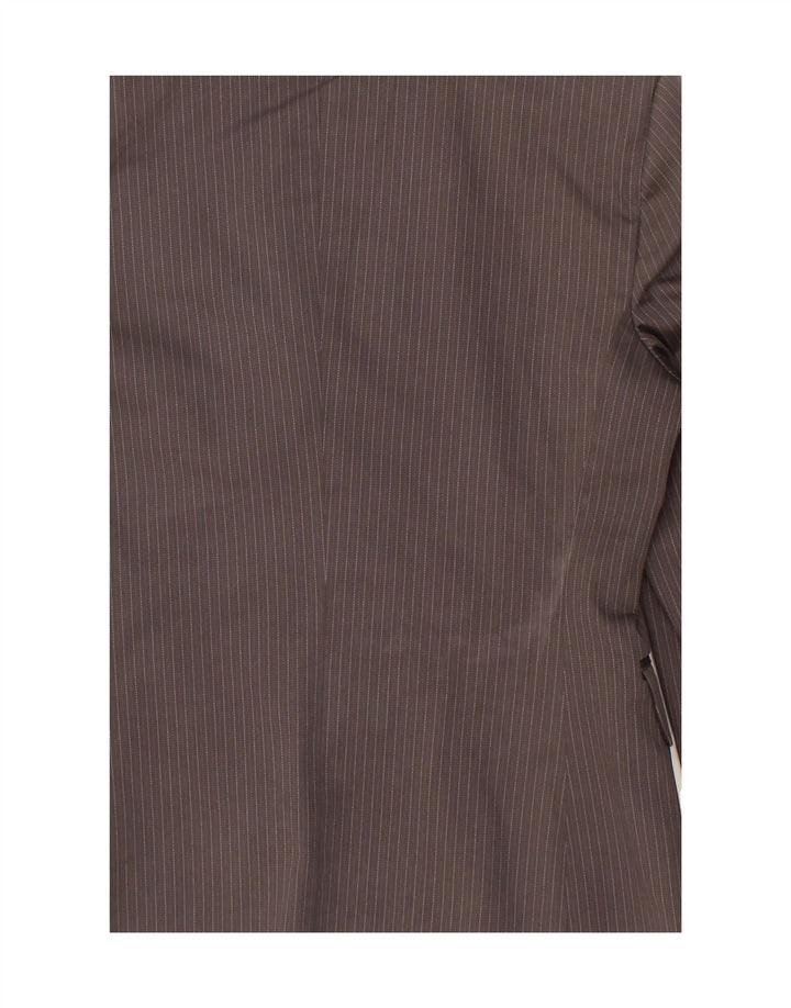 BENETTON Womens 3 Button Blazer Jacket IT 46 Large Brown Pinstripe Cotton Vintage Benetton and Second-Hand Benetton from Messina Hembry 