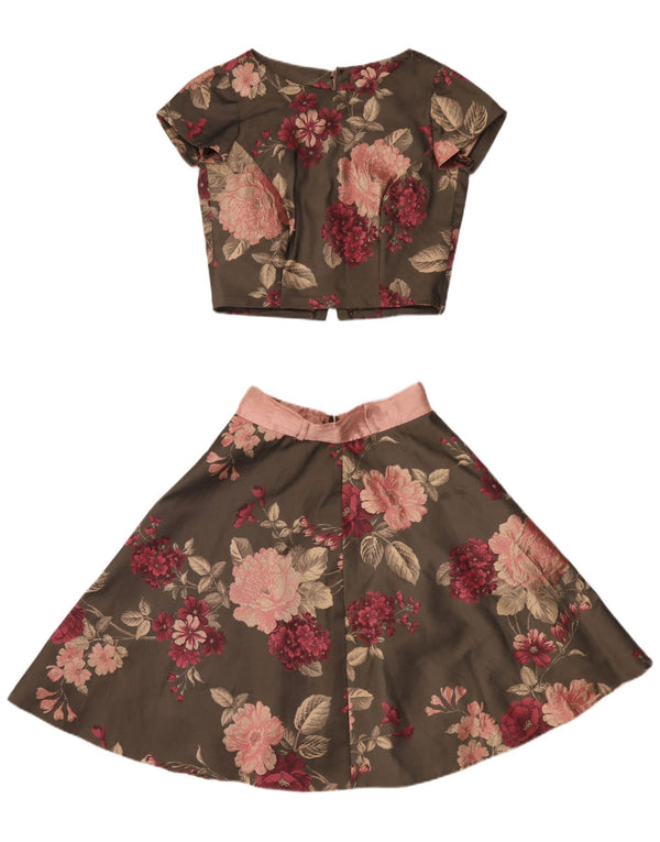 Vintage Womens 2 Piece Skirt Set UK 8 Small W26 Green Floral