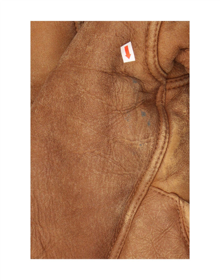Vintage hombres doble pecho shearling chaqueta Reino Unido 20 2XL marrón shearling