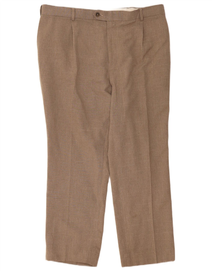 Marks & Spencer Pantalones de traje de corte regular con pinzas para hombre W44 L29 Beige