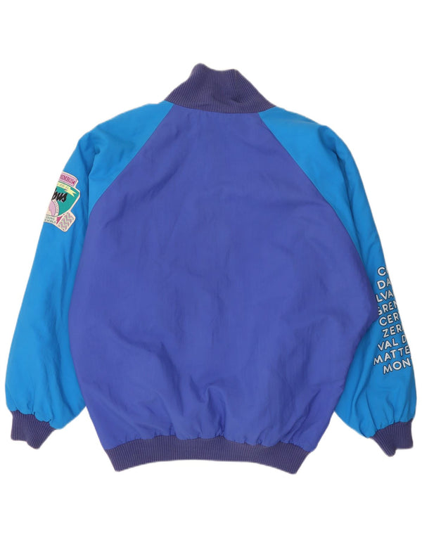 Vintage hombres suelto ajuste gráfico cortavientos chaqueta Reino Unido 38 azul medio