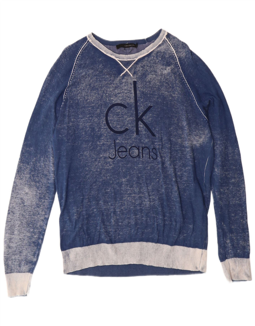 CALVIN KLEIN JEANS Suéter tipo jersey con cuello barco para hombre, teñido anudado azul grande