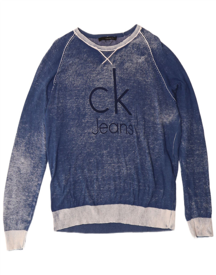 CALVIN KLEIN JEANS Suéter tipo jersey con cuello barco para hombre, teñido anudado azul grande