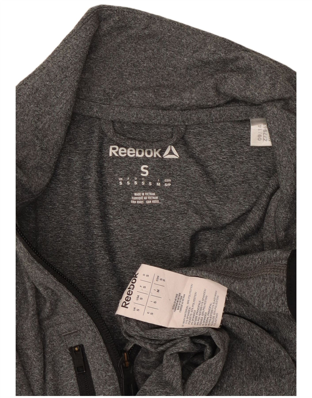 REEBOK Hombre Zip Neck Jersey Chándal Top Pequeño Gris Poliéster