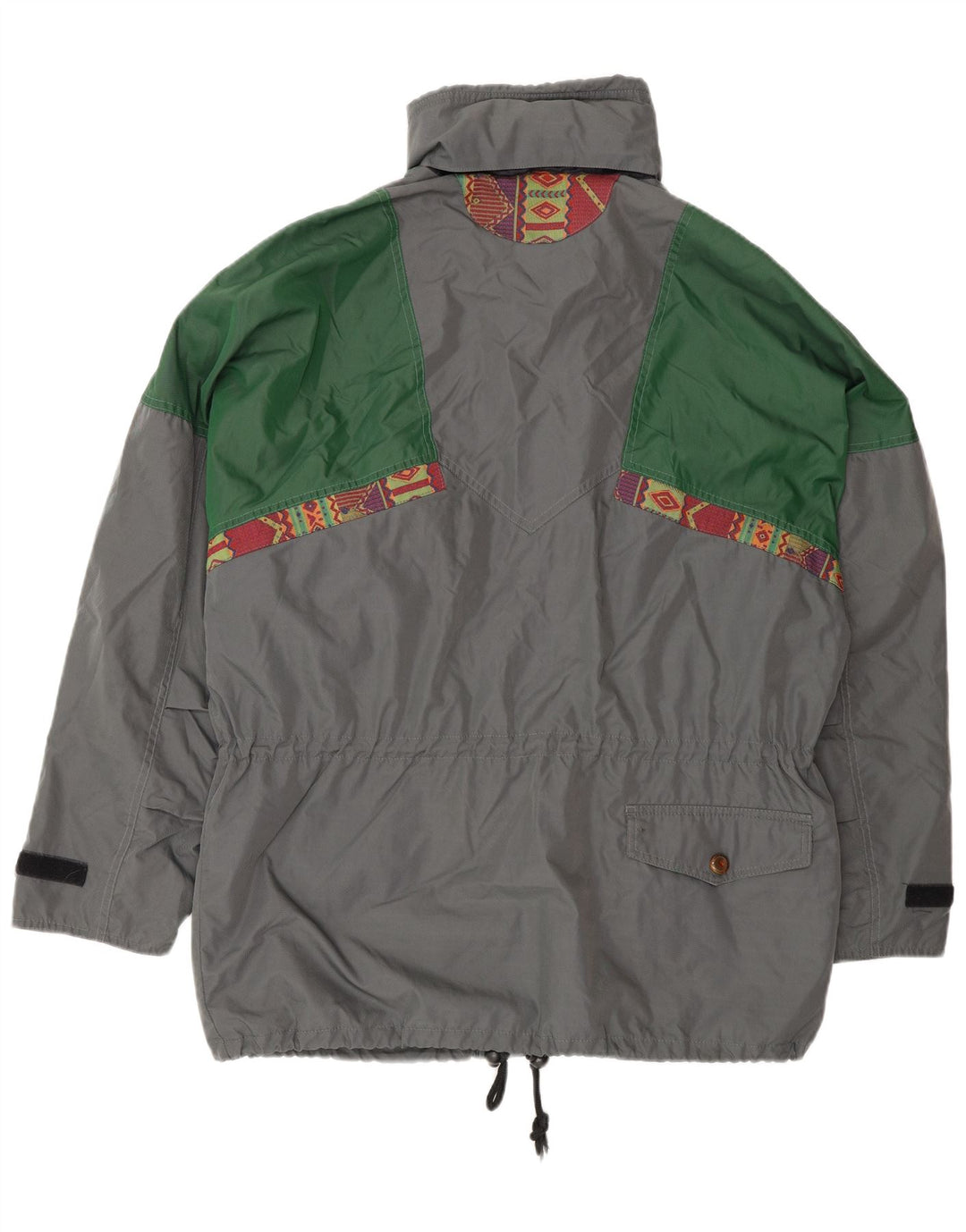 Vintage hombres con capucha chaqueta utilitaria Reino Unido 38 gris medio colorblock poliéster