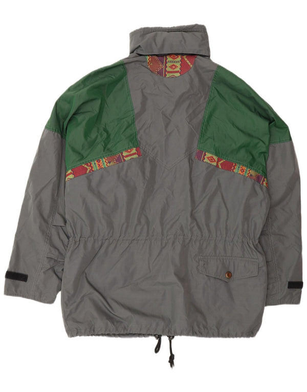 Vintage hombres con capucha chaqueta utilitaria Reino Unido 38 gris medio colorblock poliéster