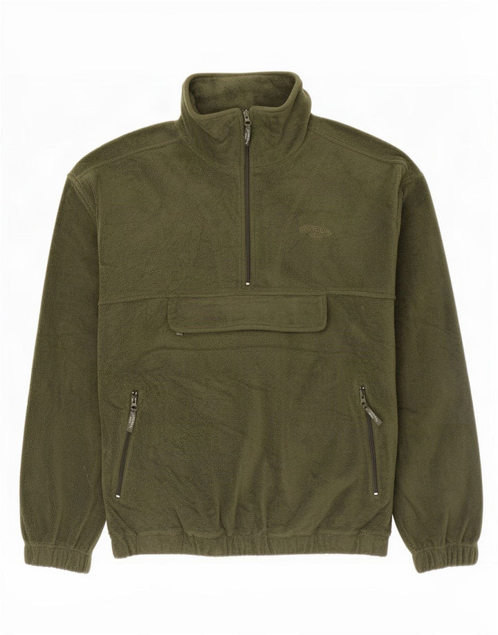 Vintage hombres Anorak Fleece Jumper grande poliéster caqui