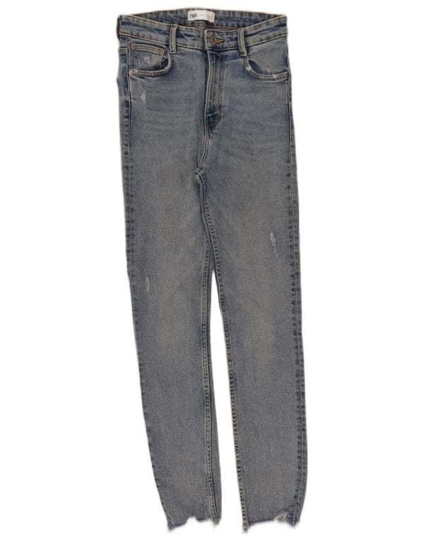 Zara Vaqueros pitillo desgastados de cintura alta para mujer EU 36 XS W26 L27 Azul